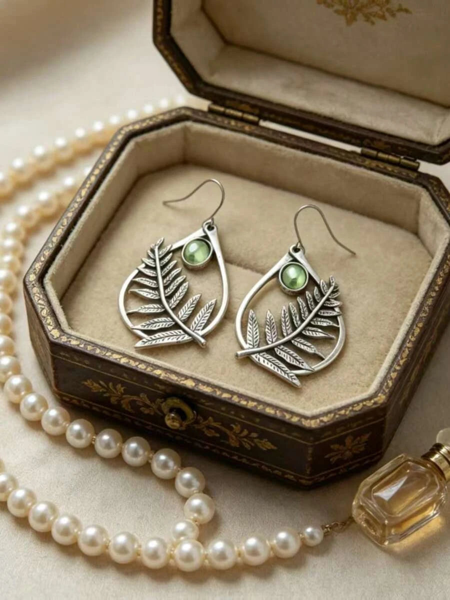 Vintage Bohemian Teardrop Fern Earrings