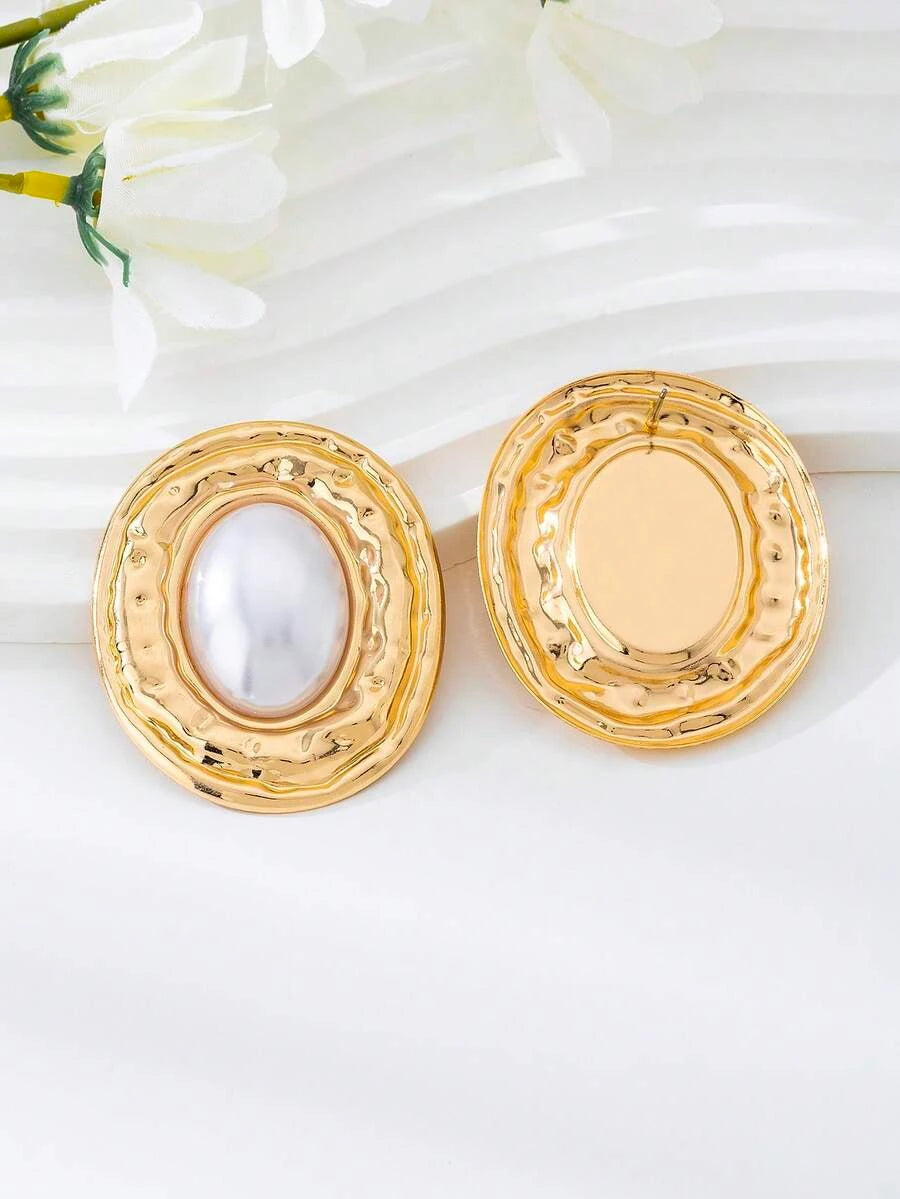 Geometric Textured Pearl Drop Earrings