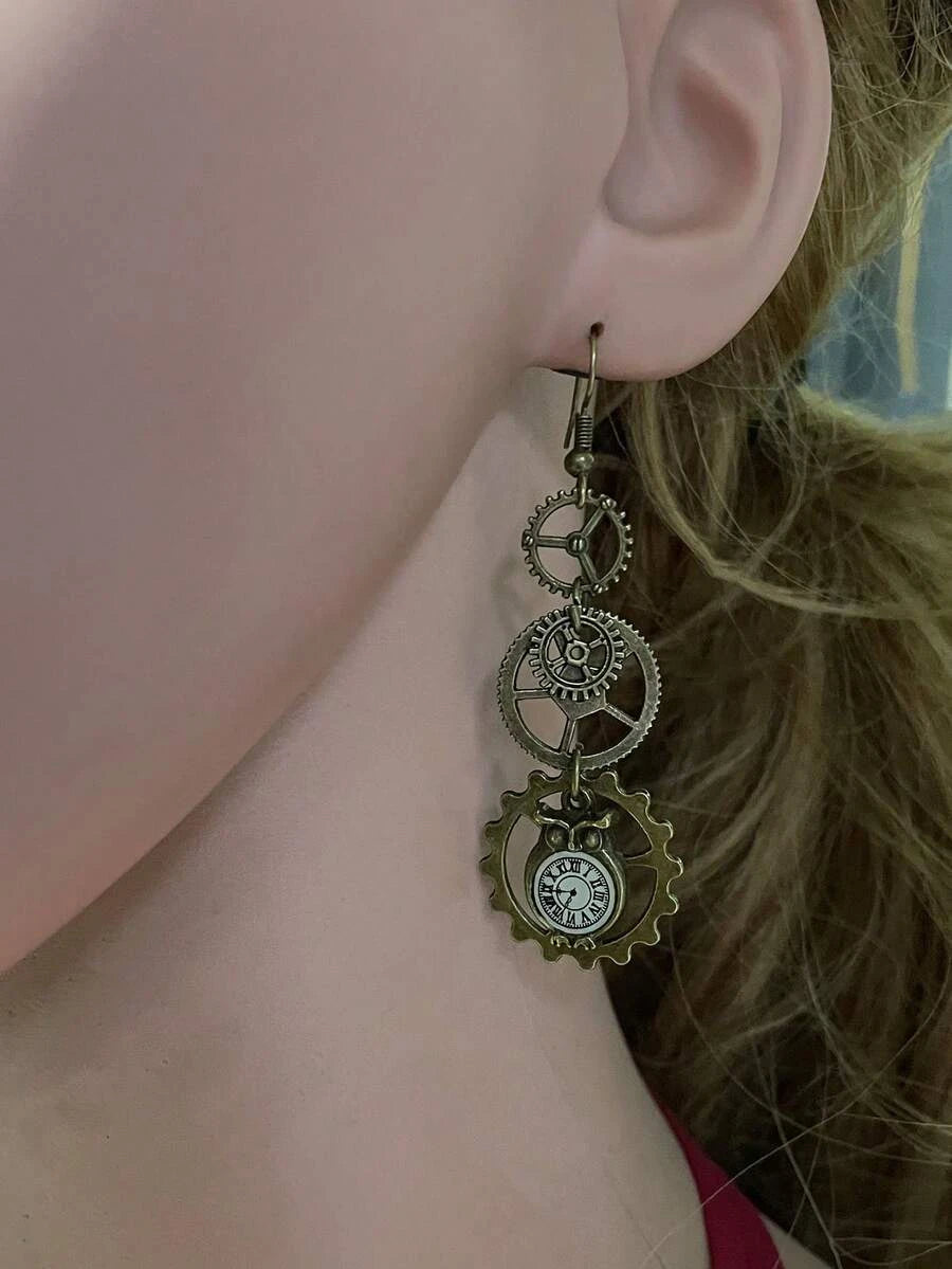 Minimalist Steampunk Gear Earrings