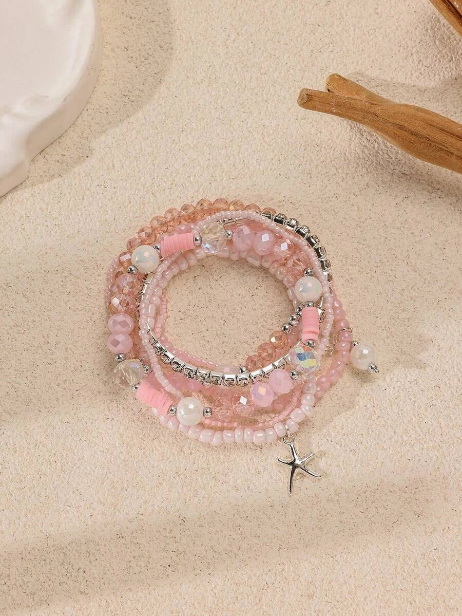 Beaded Crystal Starfish Beach Bracelet Set
