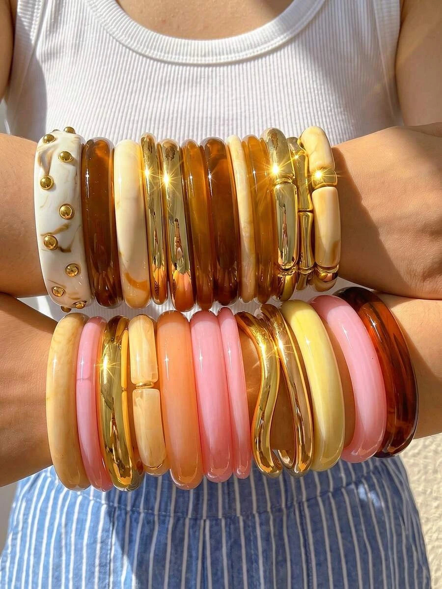Vintage Geometric Resin Bangle Set