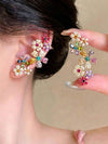 Colorful Floral Rhinestone Clip On Earrings
