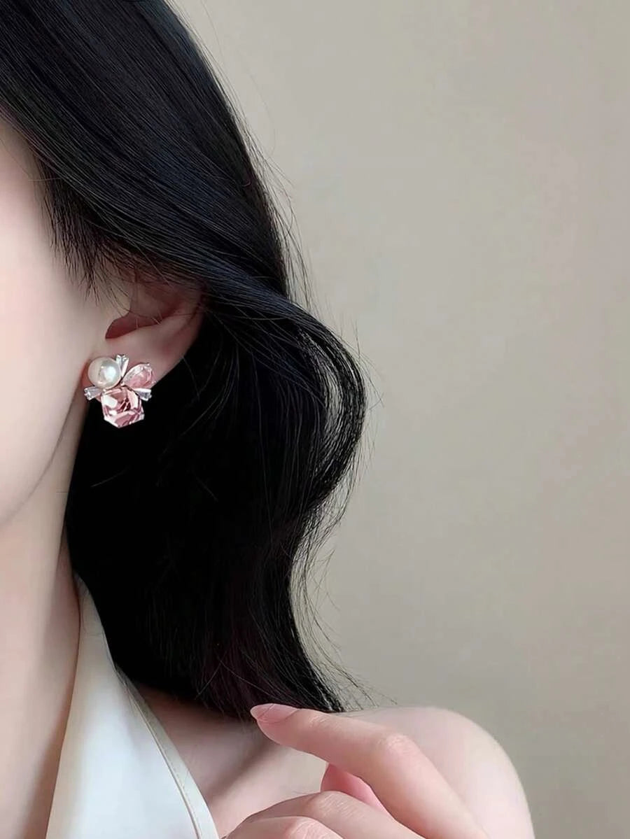 French Faux Pearl Glass Stud Earrings