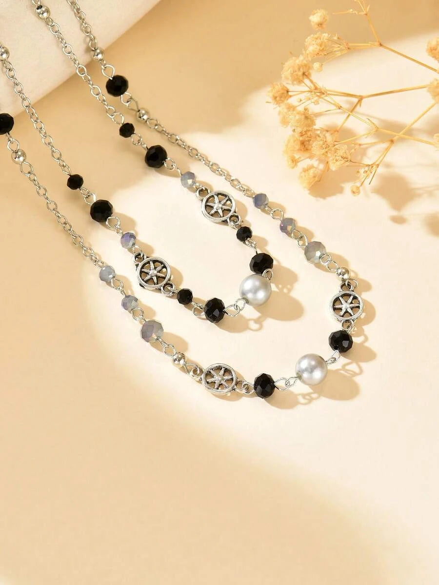 Vintage Gothic Faux Pearl Layered Necklace Set