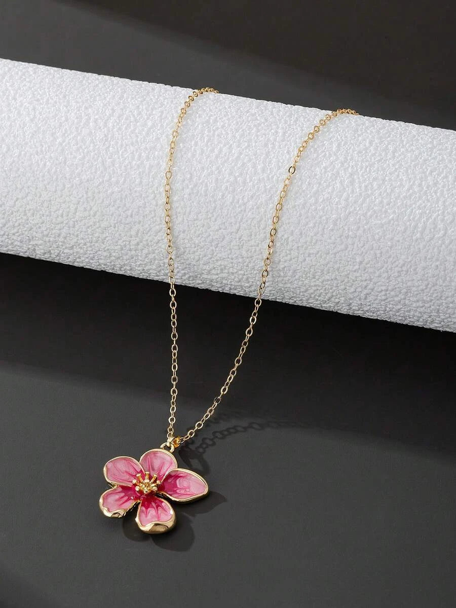Enameled Flower Pendant Necklace