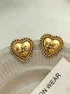 Vintage Carved Heart Stud Earrings