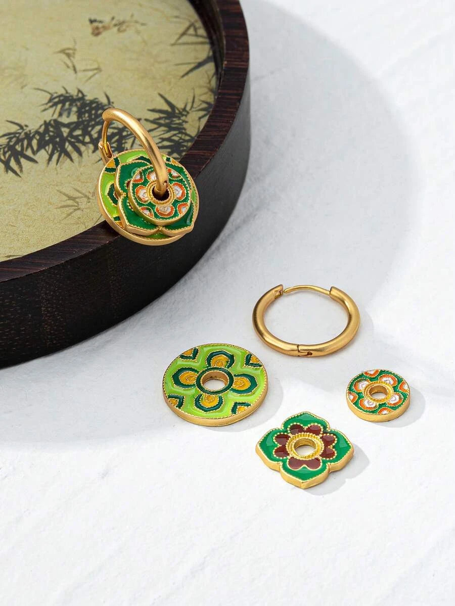 Enamel Geometric Hoop Earrings