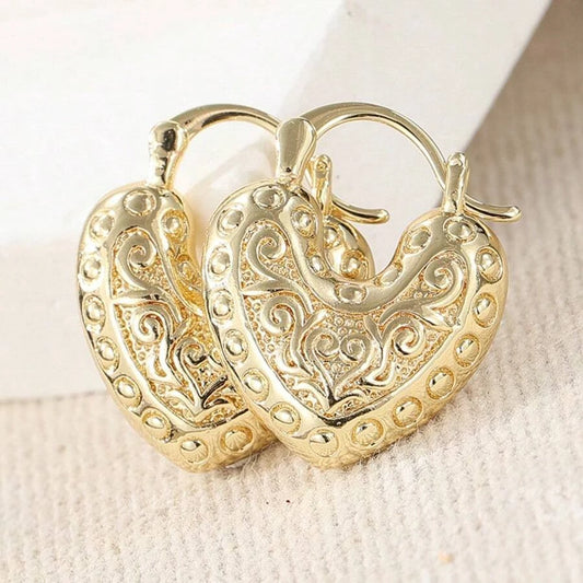 Carved Heart Pendant Earrings
