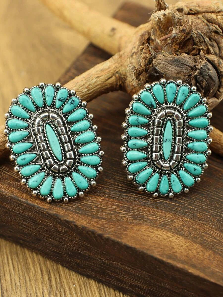 Western Style Turquoise Pendant Earrings