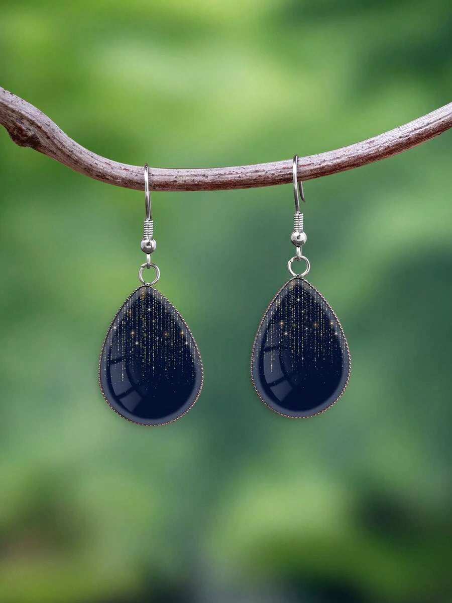 Navy Blue Starry Teardrop Earrings