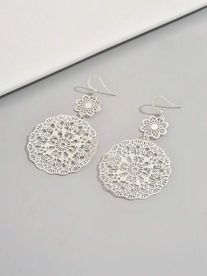Vintage Floral Hollow Hoop Earrings