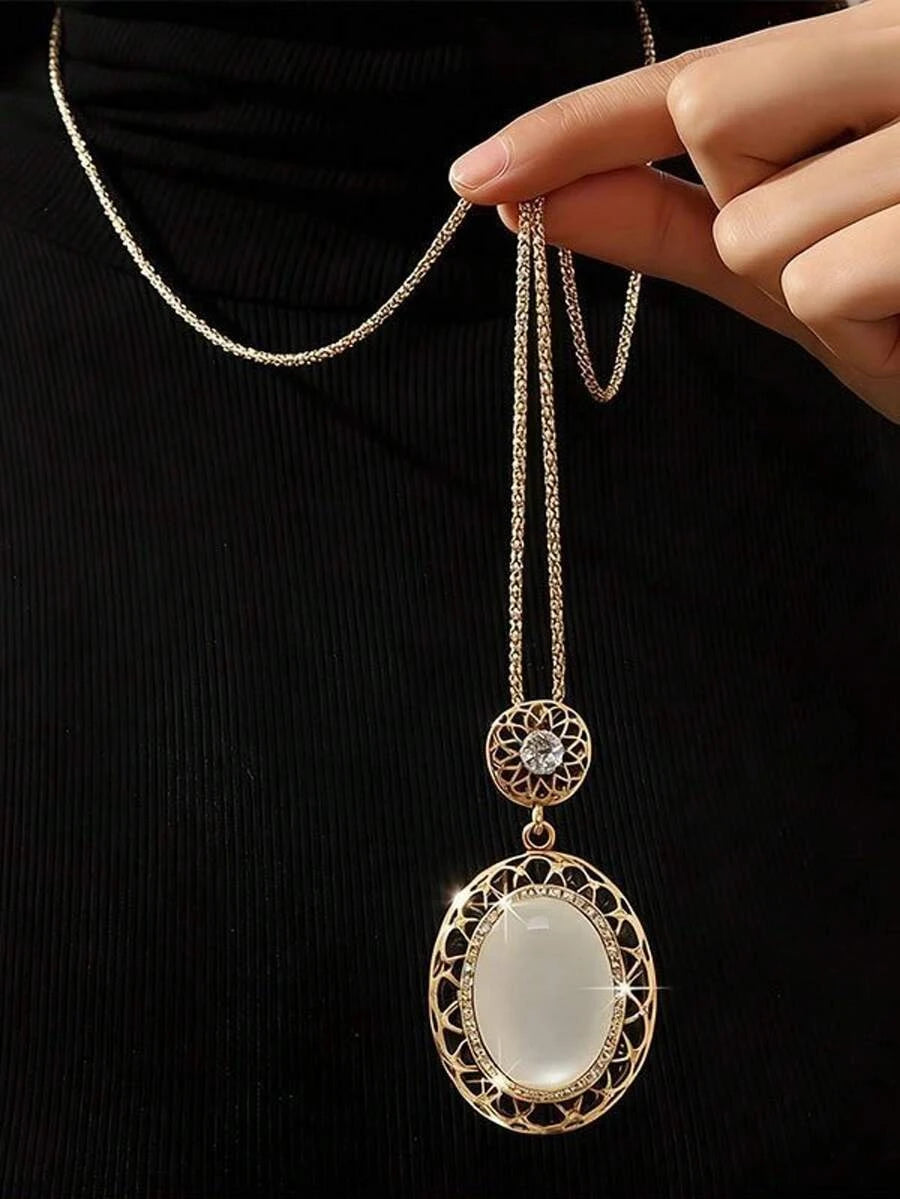 Retro Purple Pottery Stone Pendant Necklace