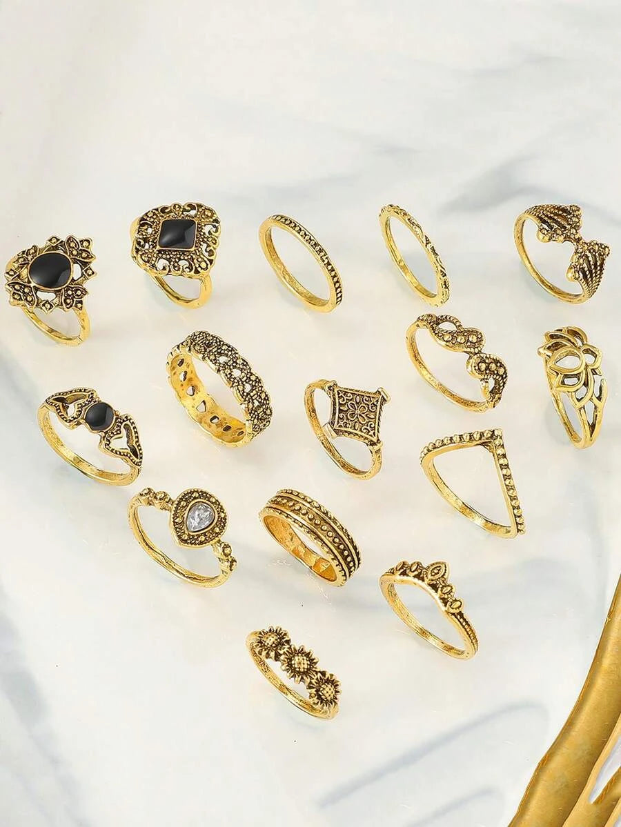 15pcs Vintage Gold-Tone Rhinestone Flower