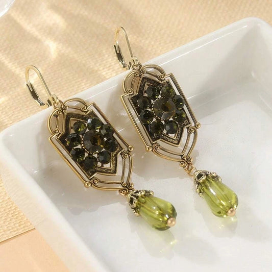 Vintage Water Drop Green Cubic Zirconia Earrings