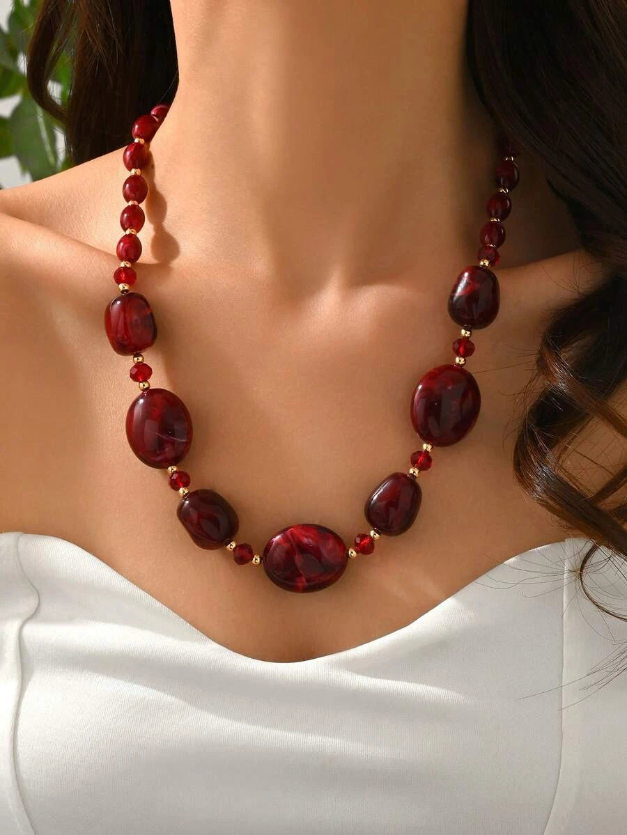 Burgundy Asymmetrical Beaded Choker
