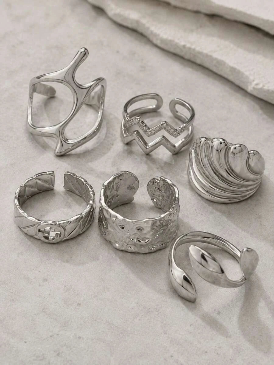 Stainless Steel Geometric Open Ring Set