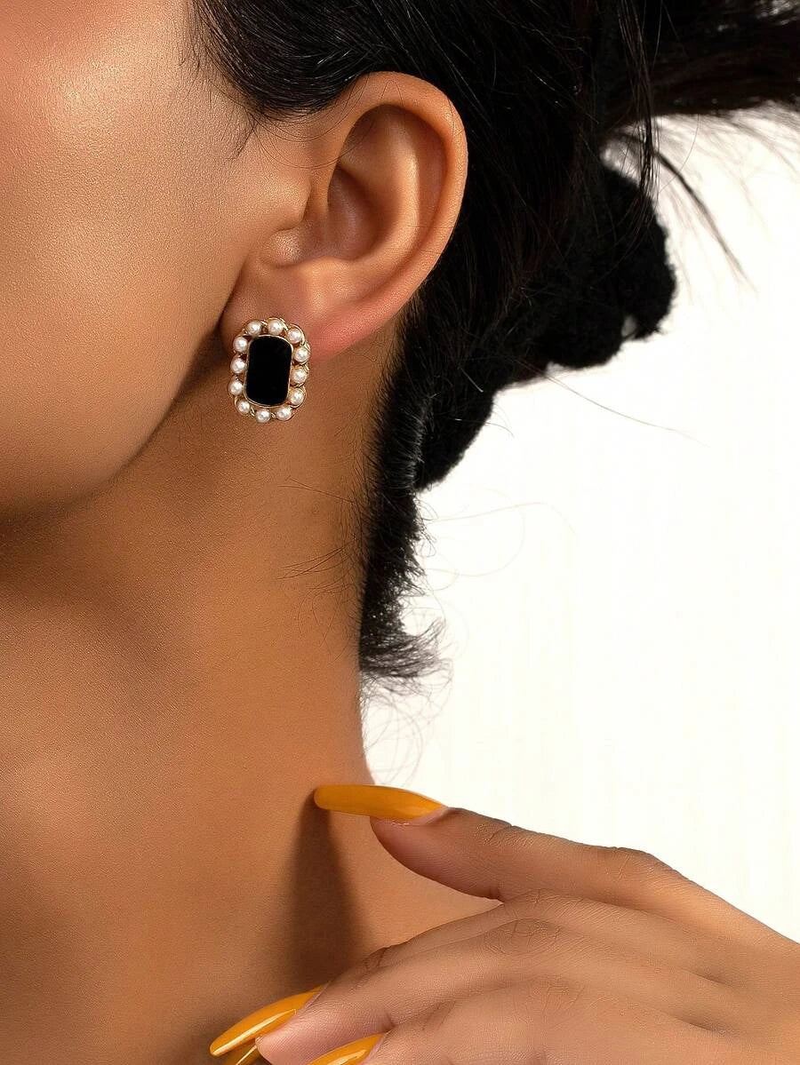 Geometric Faux Pearl Stud Earrings