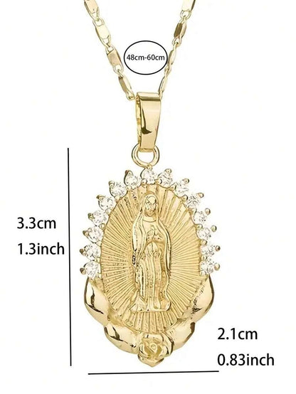 Minimalist Crystal Virgin Mary Pendant Necklace