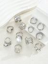 12/6pcs Set Elegant Vintage Delicate Party Style Faux Pearl Ruffle Geometric Metal Rings Set, Geometric Line Design Suitable For Women Daily, Party, Vacation Wear, Versatile Stackable, Perfect Gift For Holidays