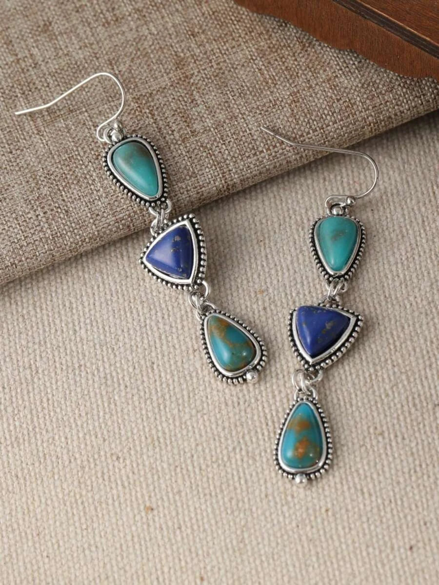 Vintage Asymmetric Turquoise Pendant Earrings