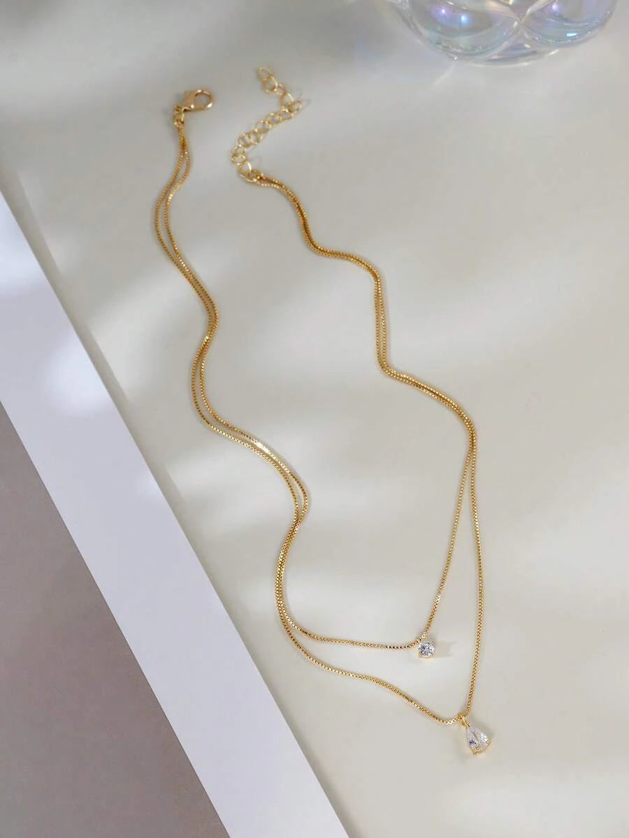 Minimalist Water Drop Double Layer Pendant Necklace