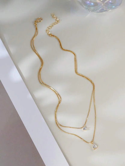 Minimalist Water Drop Double Layer Pendant Necklace