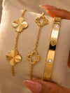 Floral Rhinestone Gold Plated Bracelet Set
