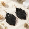 Wood Lace Pattern Carved Drop Earrings