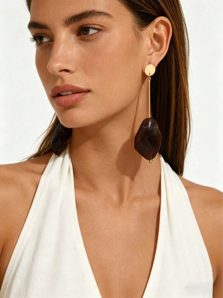 Gold-Plated Turquoise Teardrop Dangle Earrings