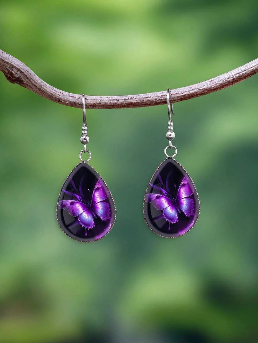 Vintage Minimalist Purple Butterfly Earrings