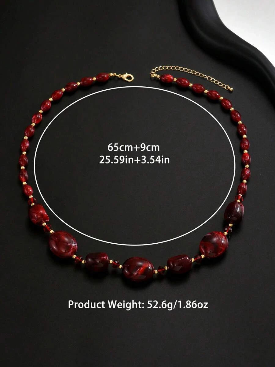 Burgundy Asymmetrical Beaded Choker