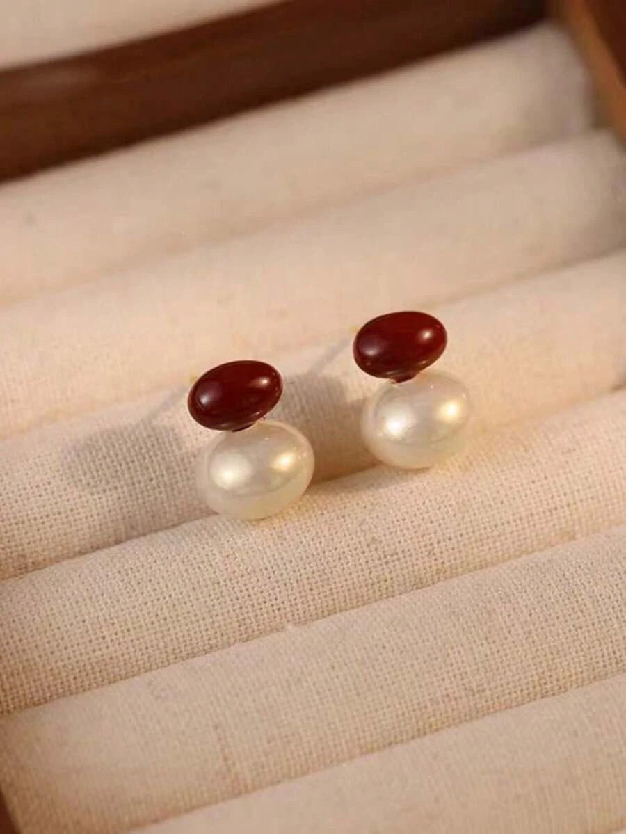 Gold Plated Faux Pearl Stud Earrings