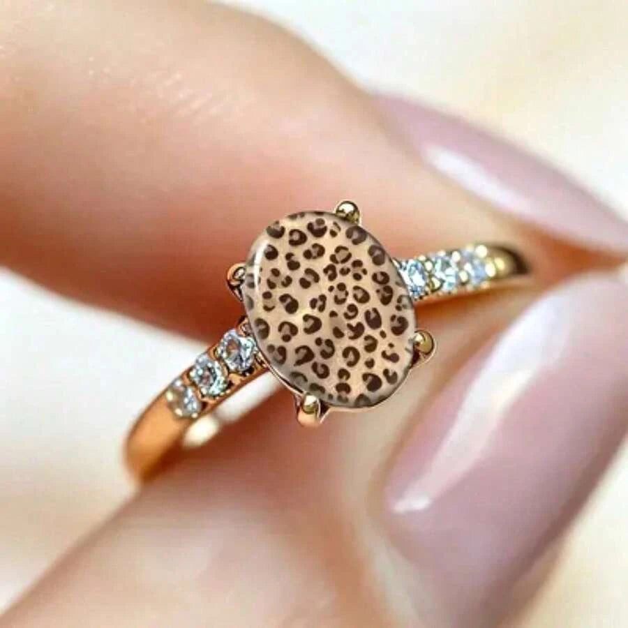 Leopard Print Oval Stone Ring