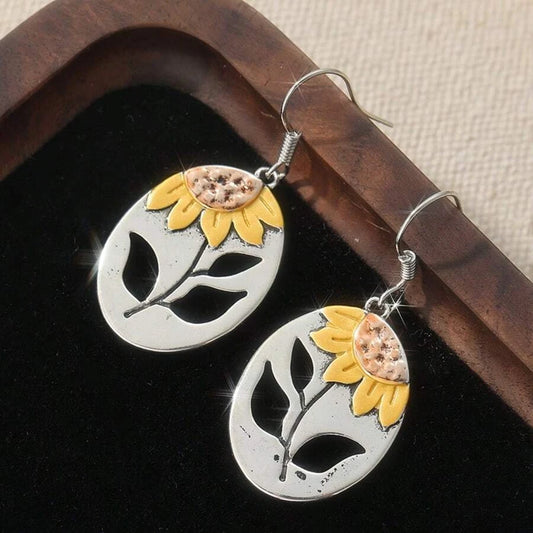 Vintage Copper Sunflower Drop Earrings