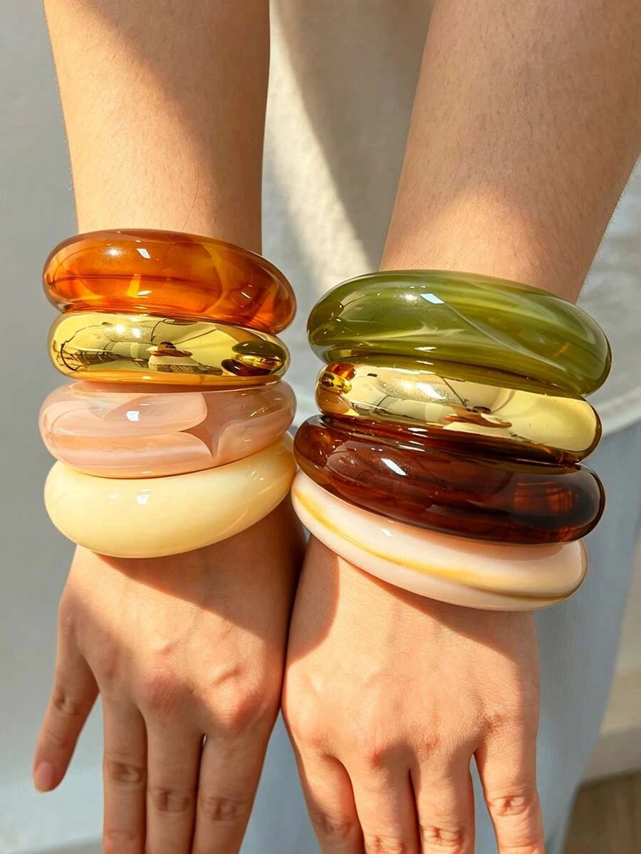 Vintage Geometric Resin Bangle Set