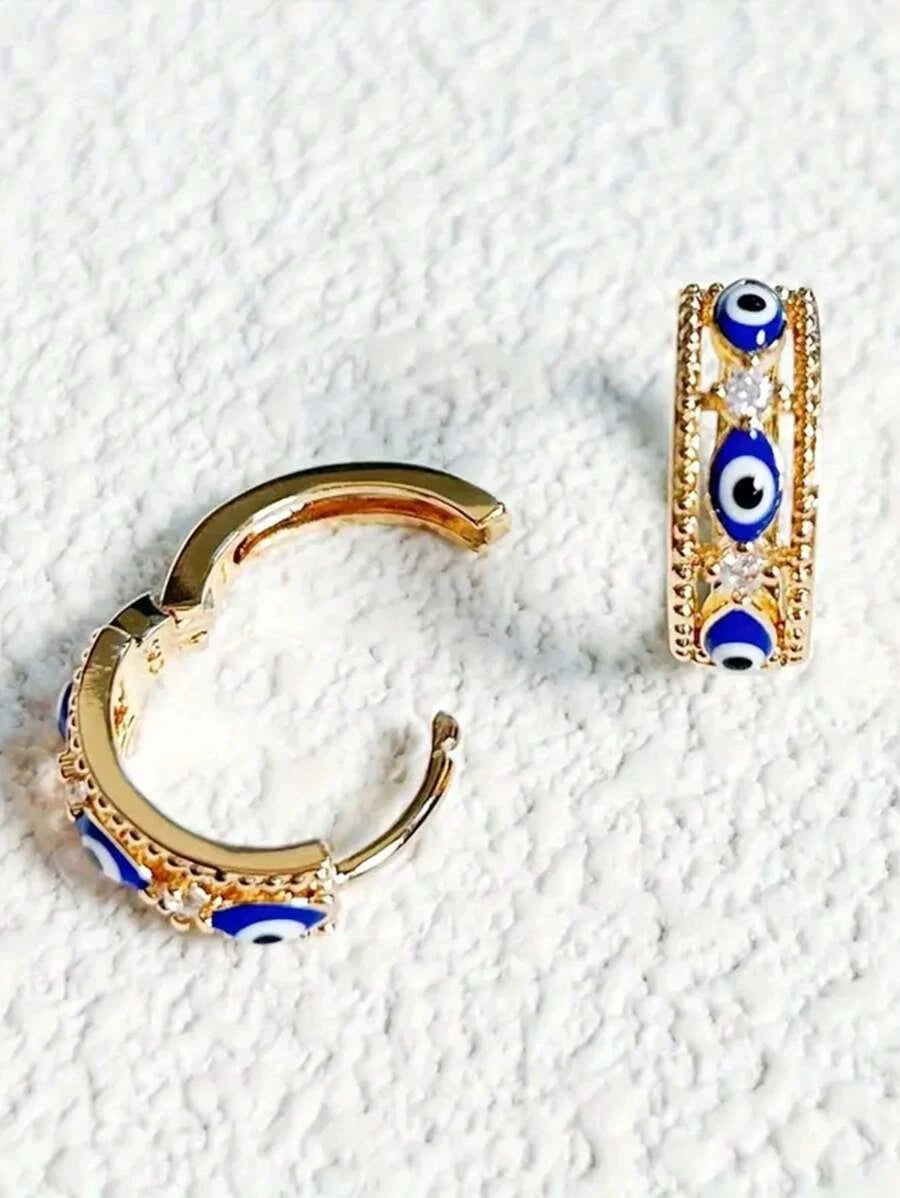 Vintage Gold Evil Eye Zirconia Earrings