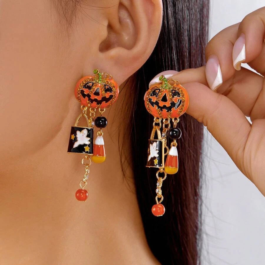 Spooky Sequin Rhinestone Dangle Earrings