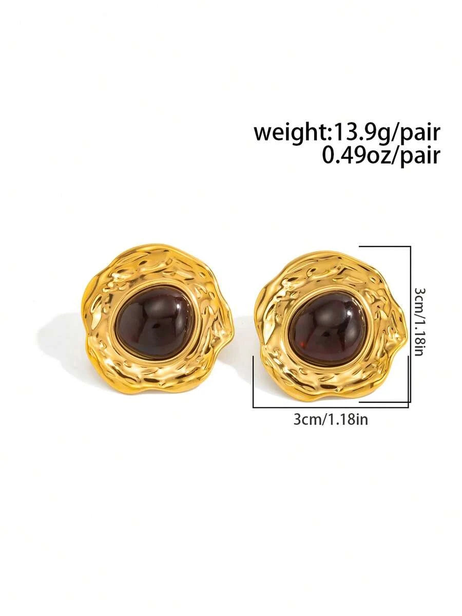 Vintage French Asymmetrical Geometric Gemstone Stud Earrings