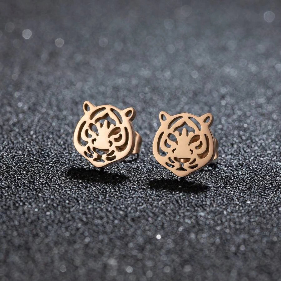 Stainless Steel Tiger Head Stud Earrings