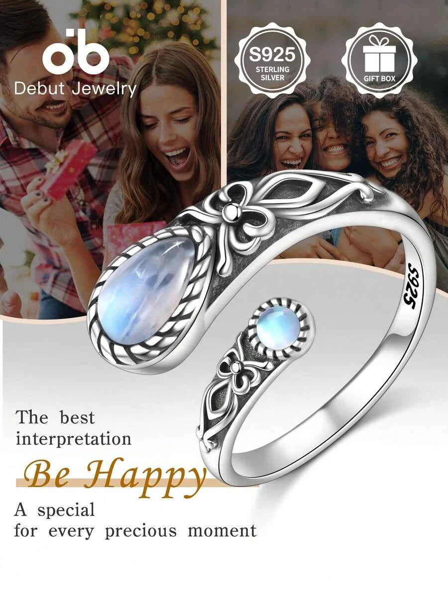 Sterling Silver Moonstone Spoon Ring
