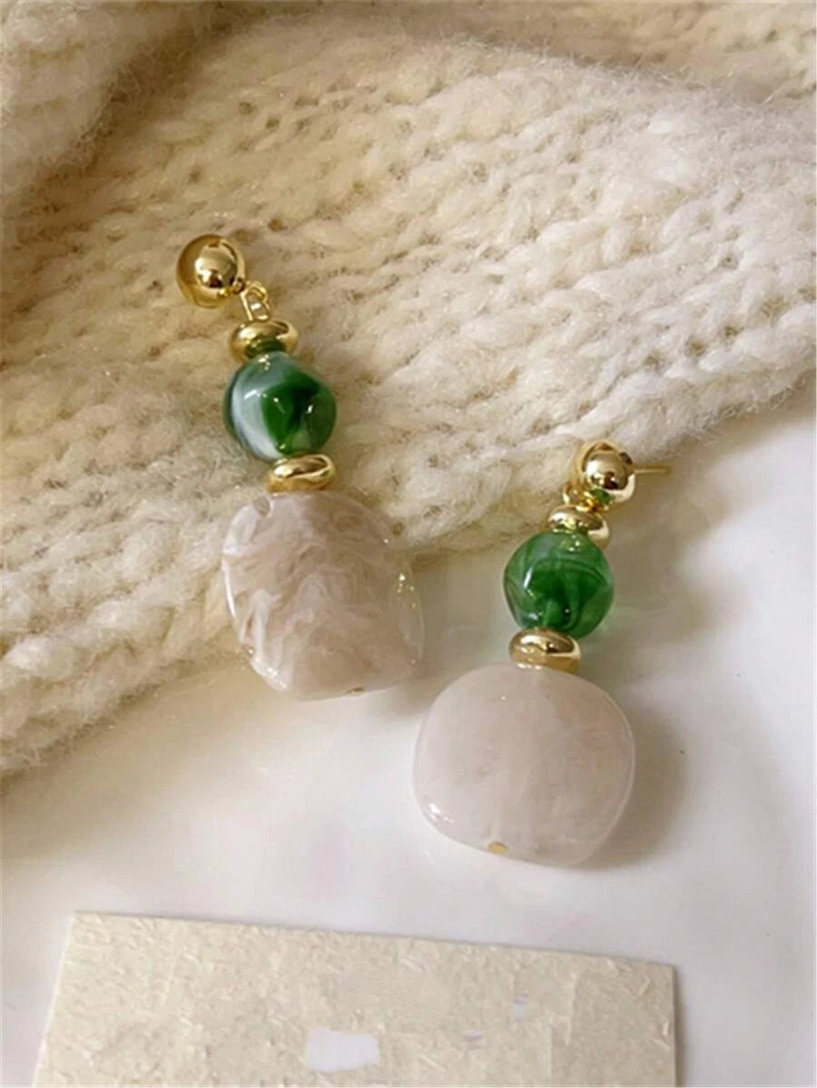 Vintage Asymmetrical Tie Dye Acrylic Long Pendant Earrings