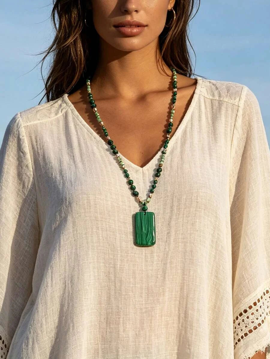 Vintage Malachite Pendant Necklace