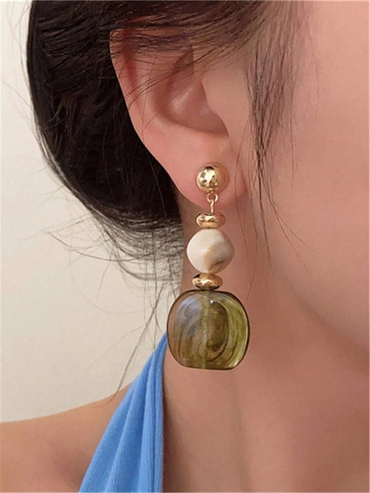 Vintage Asymmetrical Tie Dye Acrylic Long Pendant Earrings