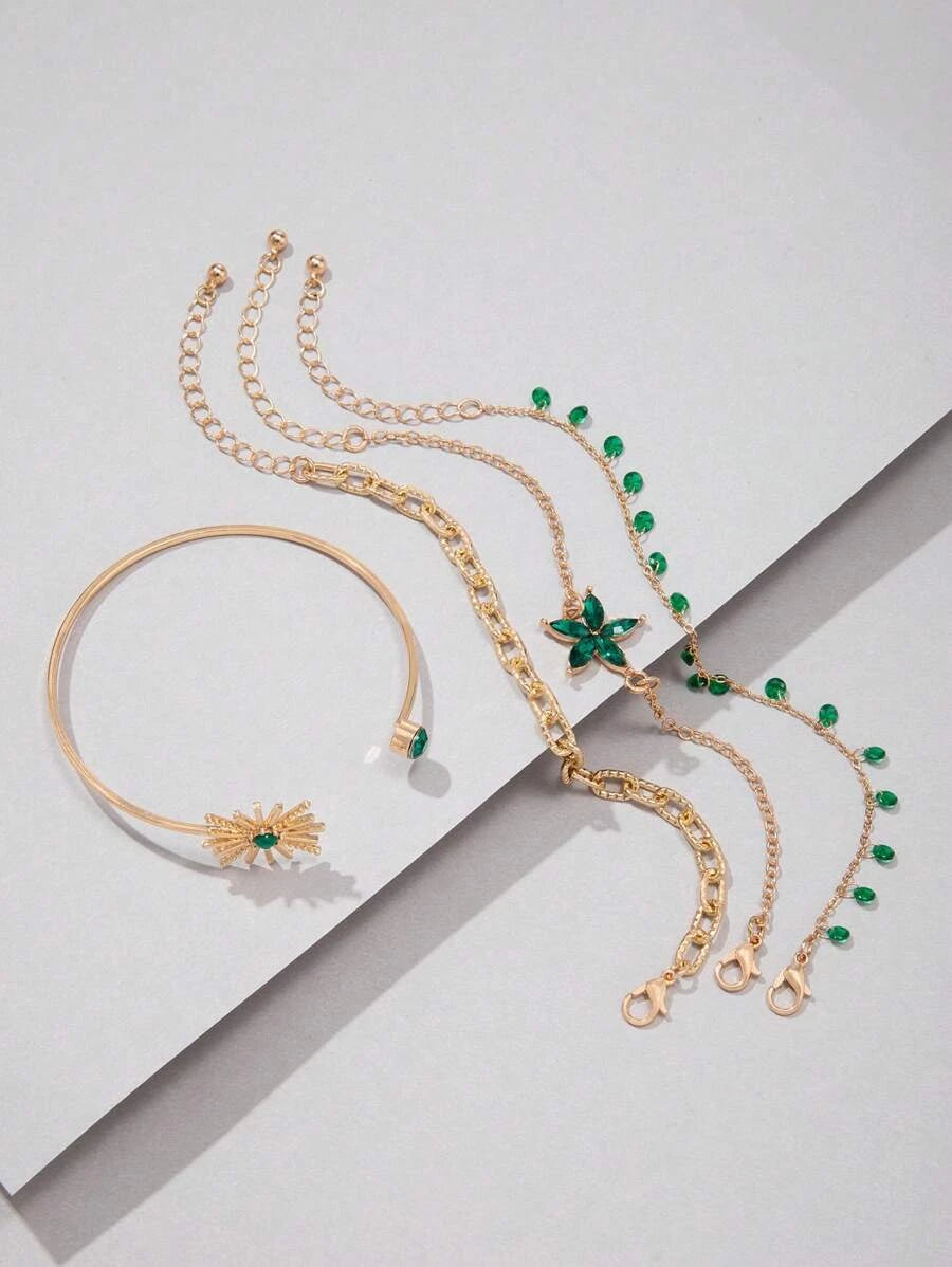 Minimalist Alloy Flower Tassel Bracelet Set