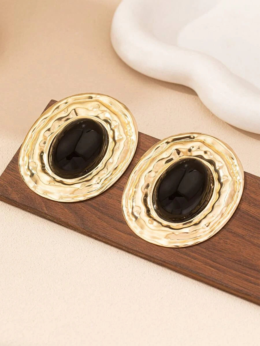 Vintage Textured Oval Pearl Earrings