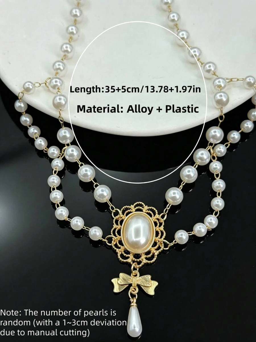 Retro Baroque Faux Pearl Tassel Necklace