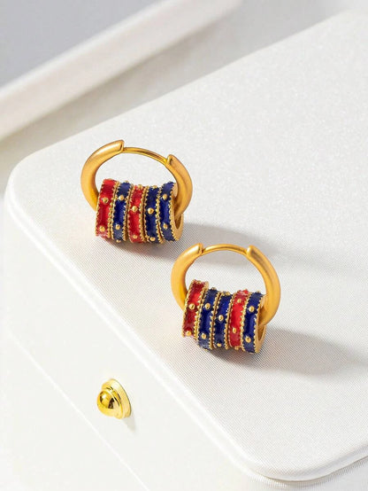 Geometric Enamel Hoop Earrings