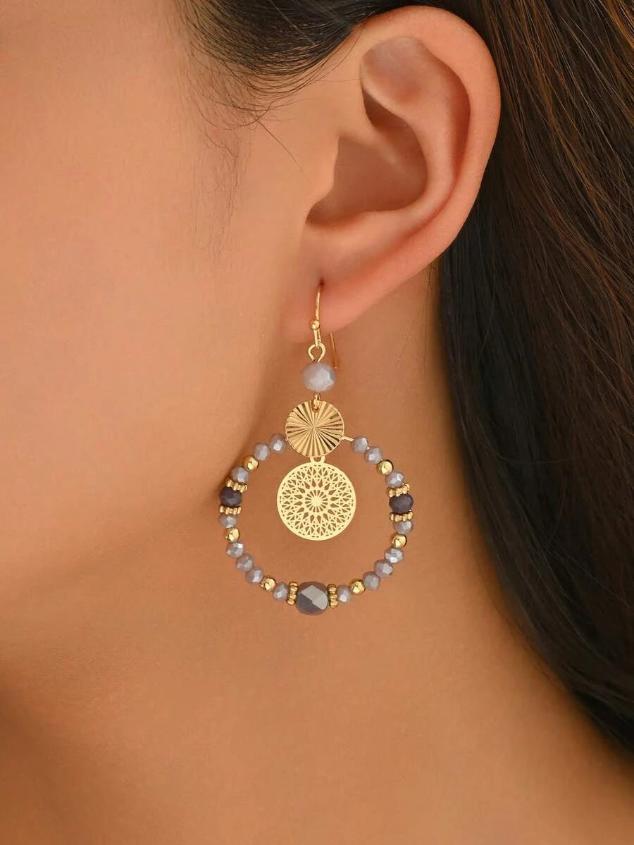 Retro Crystal Beaded Pendant Earrings