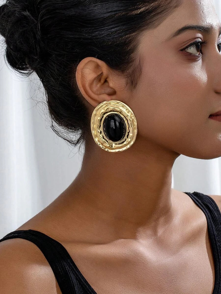 Vintage Textured Oval Pearl Earrings