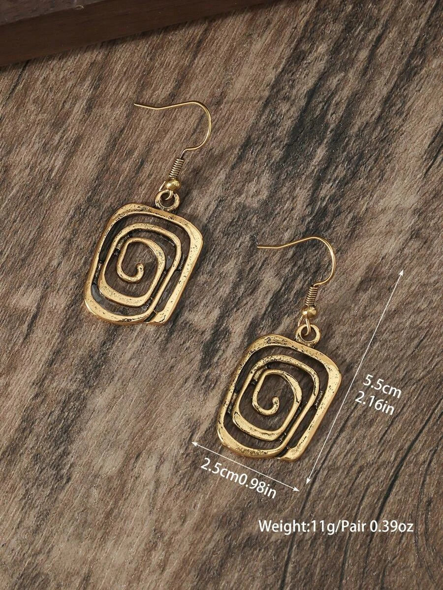 Vintage Style Asymmetrical Spiral Drop Earrings